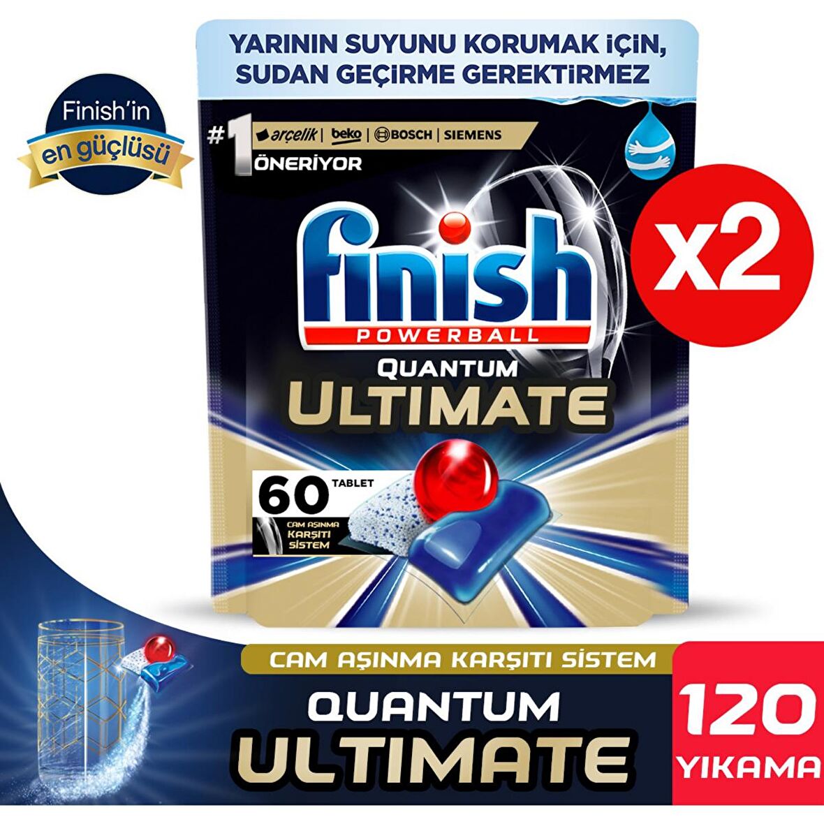 Finish Quantum 120 Yıkama Tablet Bulaşık Makinesi Deterjanı 2x60 Adet 